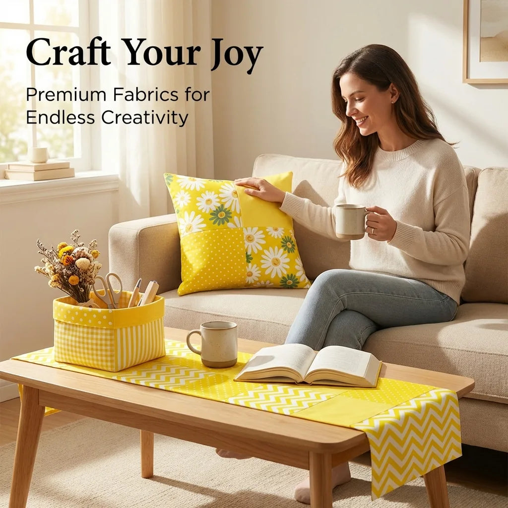 8pcs Yellow Floral Cotton Fabric Bundle; PreCut Fabric; Sewing Supplies