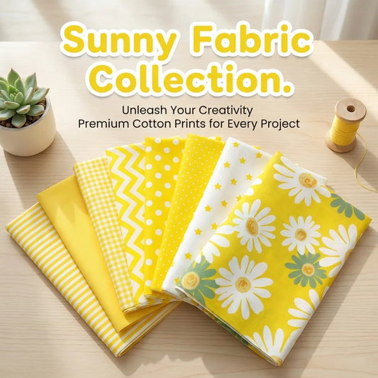 8pcs Yellow Floral Cotton Fabric Bundle; PreCut Fabric; Sewing Supplies