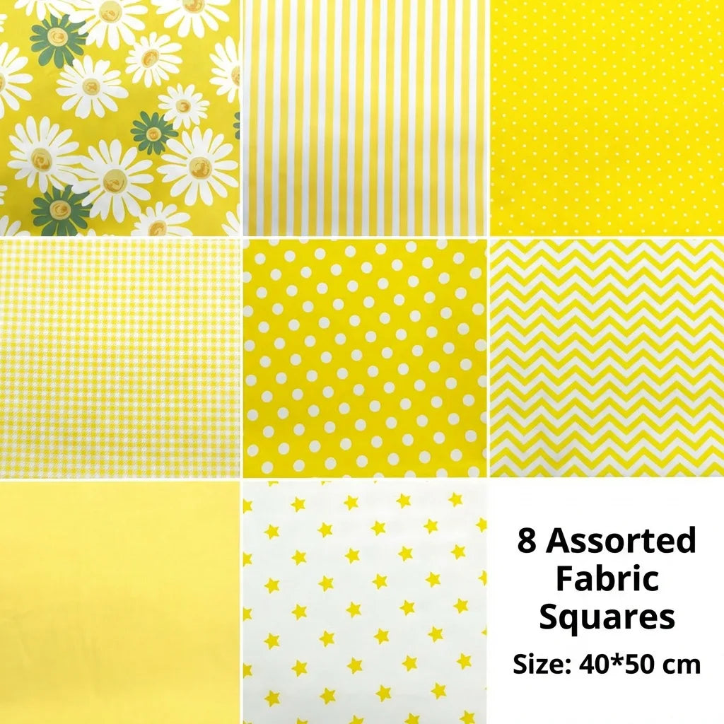 8pcs Yellow Floral Cotton Fabric Bundle; PreCut Fabric; Sewing Supplies