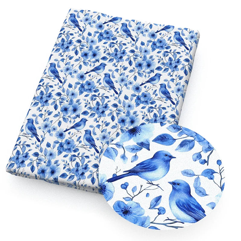 Blue White Porcelain Printed Fabric. Per Meter Sewing Material