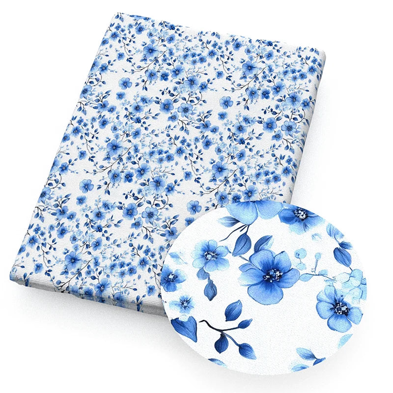 Blue White Porcelain Printed Fabric. Per Meter Sewing Material