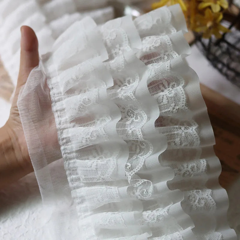 12CM Wide White Black Three Layers 3D Pleated Mesh Chiffon Fabric Embroidered Ruffle Trim DIY Dress Apparel Collar Sewing Decor