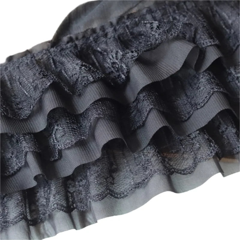 12CM Wide White Black Three Layers 3D Pleated Mesh Chiffon Fabric Embroidered Ruffle Trim DIY Dress Apparel Collar Sewing Decor
