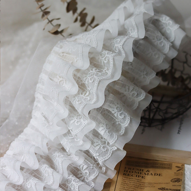 12CM Wide White Black Three Layers 3D Pleated Mesh Chiffon Fabric Embroidered Ruffle Trim DIY Dress Apparel Collar Sewing Decor