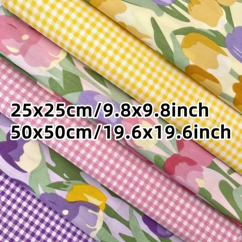 6pcs Multi-Color Cotton Tulip Check Fabric | Precut for DIY Quilting Handicrafts