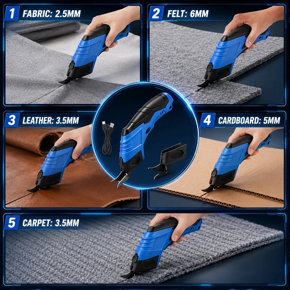 Cordless Electric Scissors Handheld Cutting Portable Fabric Cutter For Cloth Soft Leather Sewing Craft Cutting