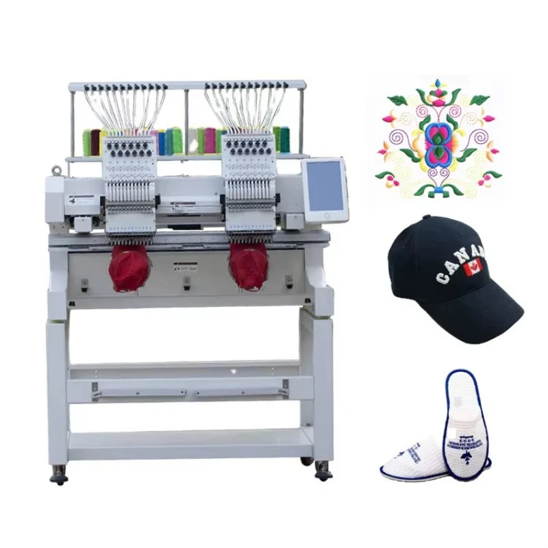 Digital Two Head Embroidery Sewing Machine Computer 9 12 15 Needle 2 Head Hat T-shirt Embroidery Machines
