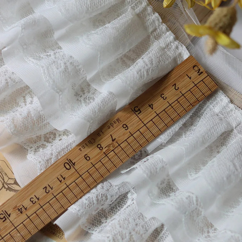 12CM Wide White Black Three Layers 3D Pleated Mesh Chiffon Fabric Embroidered Ruffle Trim DIY Dress Apparel Collar Sewing Decor