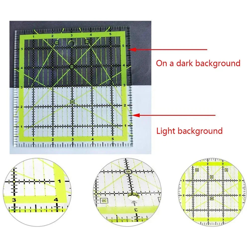 Quilting Ruler Inch Scale Angle Acrylic Two Color Grid Line Square Sewing Measuring