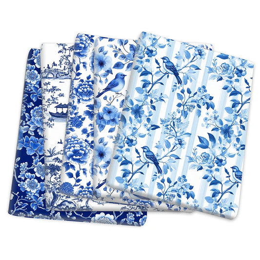 Blue White Porcelain Printed Fabric. Per Meter Sewing Material