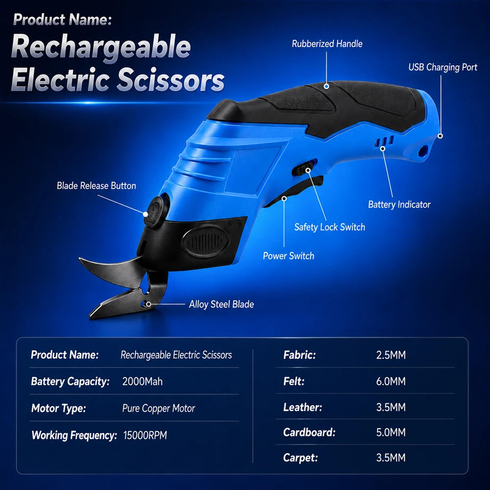 Cordless Electric Scissors Handheld Cutting Portable Fabric Cutter For Cloth Soft Leather Sewing Craft Cutting