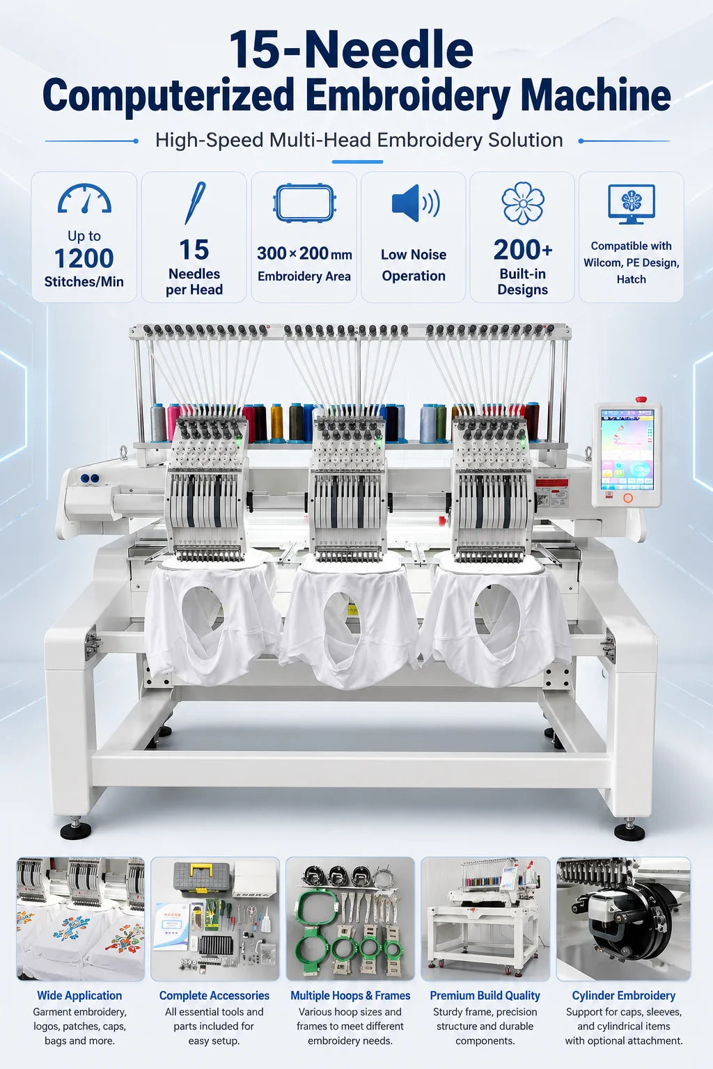 Digital Two Head Embroidery Sewing Machine Computer 9 12 15 Needle 2 Head Hat T-shirt Embroidery Machines